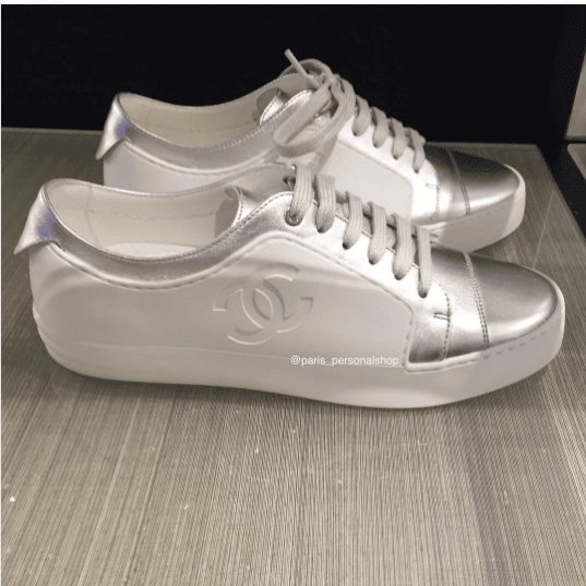 white and silver chanel sneakers