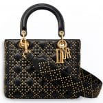 Dior Black Studded Calfskin Supple Lady Dior Bag