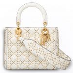 Dior White Studded Calfskin Supple Lady Dior Bag