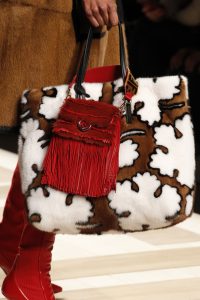 Fendi Brown/Shearling Floral Tote and Red Tasseled Flap Bags - Fall 2017