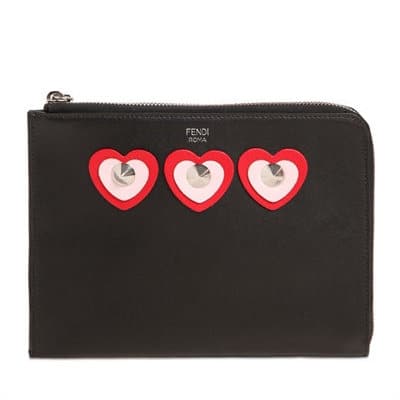 Fendi Heart Appliqués Leather Pouch