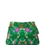 Gucci Green Metallic Floral Jacquard Medium GG Marmont Shoulder Bag