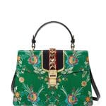 Gucci Green Multicolor Floral Jacquard Medium Sylvie Top Handle Bag