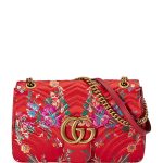 Gucci Red Metallic Floral Jacquard Medium GG Marmont Flap Bag