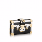 Louis Vuitton Black Calfskin with Metal Trim Petite Malle Bag