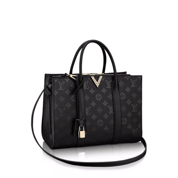 LOUIS VUITTON Very Tote MM Monogram Cuir Plume Shoulder Bag Noir Black