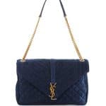 Saint Laurent Navy Suede Monogram Mixed Matelasse Large Envelope Satchel Bag