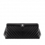 Chanel Black Chevron Clutch Bag