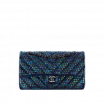 Chanel Blue/Navy Blue/Turquoise Embroidered Tweed/Lambskin Medium Classic Flap Bag