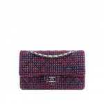 Chanel Dark Purple/Red/Silver Tweed/Lambskin Medium Classic Flap Bag