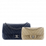 Chanel Navy Blue Medium and Gold Small Stud Wars Flap Bags