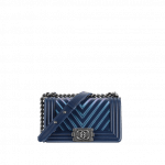 Chanel Navy Blue Painted Embossed Chevron Small Boy Chanel Flap Bag