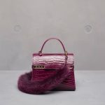 Delvaux Prune Alligator Tempete MM with Fox Fur Bandouliere Bag