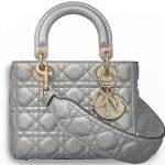 Dior Silver-Tone Metallic Supple Lady Dior Bag