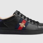 Gucci Black Bee Embroidered Leather Ace Low Top Sneaker