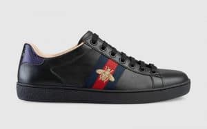 Gucci Black Bee Embroidered Leather Ace Low Top Sneaker