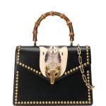 Gucci Black Studded Broche Bamboo Top Handle Bag