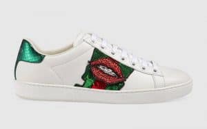 Gucci White Crystal Mouth Embroidered Ace Low Top Sneaker