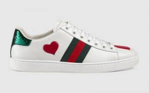 Gucci White Heart Embroidered Ace Low Top Sneaker