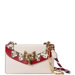 Gucci White/Red Leather/Snakeskin Broche Shoulder Bag