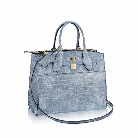 Louis Vuitton City Steamer Denim Leather Bag