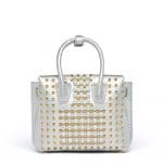 MCM White Flake Mini Milla Pearl Studs Tote Bag