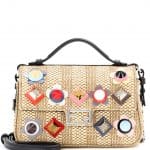 Fendi Natural/Multicolor Embellished Straw Double Micro Baguette Bag