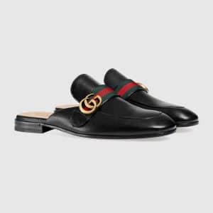 Gucci Black Princetown Double G Leather Slipper