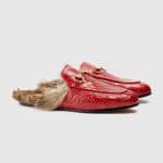 Gucci Hibiscus Red Princetown Fur Trimmed Crocodile Slipper