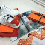 Hermes White/Orange Calfskin Quicker Sneaker 3