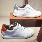 Hermes White/Orange and White/Silver Calfskin Quicker Sneaker