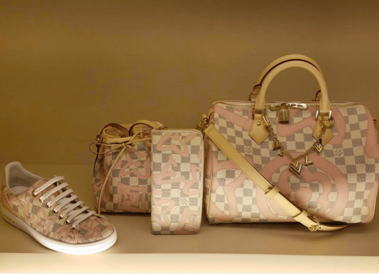 🌺😳 Authen LOUIS VUITTON Damier Azur TAHITIENNE Rose NEVERFULL MM+ POCHETTE