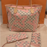 Louis Vuitton Rose Ballerine Damier Azur Tahitienne Neverfull MM Bag and Small Leather Goods