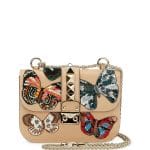 Valentino Beige Butterfly Small Lock Flap Bag