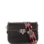 Valentino Black Rockstud Rolling Love Blade Guitar-Strap Medium Shoulder Bag