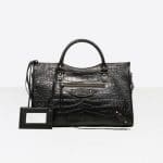 Balenciaga Black Classic Croc-Effect Gold City Bag