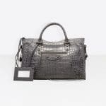 Balenciaga Gris Beton Classic Croc-Effect Gold City Bag