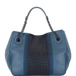 Bottega Veneta Medium Blue Intrecciato Double Chain Tote Bag
