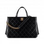 Chanel Black Calfskin/Iridescent Calfskin Small Shopping Bag
