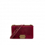 Chanel Burgundy Chevron Velvet Boy Chanel Small Flap Bag