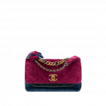 Chanel Burgundy/Charcoal/Navy Blue Velvet Medium Flap Bag