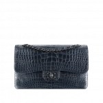 Chanel Navy Blue/Silver Alligator Classic Jumbo Flap Bag