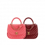 Chanel Pink and Red Chevron Lambskin Flap Bag with Top Handle