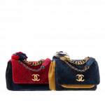 Chanel Red/Navy Blue and Yellow/Navy Blue Velvet Flap Bag