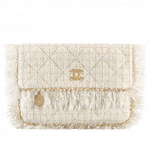 Chanel White/Off-White/Gold Tweed Clutch Bag
