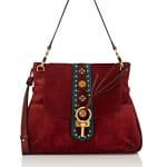 Chloe Burgundy Embellished Suede Lexa Medium Bag