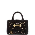 Prada Black Velvet Moon and Star Small Tote Bag