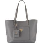 Prada Gray Vitello Daino Medium Open Tote Bag