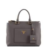 Prada Gray Vitello Daino Zip Pebbled Leather Tote Bag