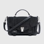 Proenza Schouler Black Suede/Embossed Crocodile PS1+ Medium Bag